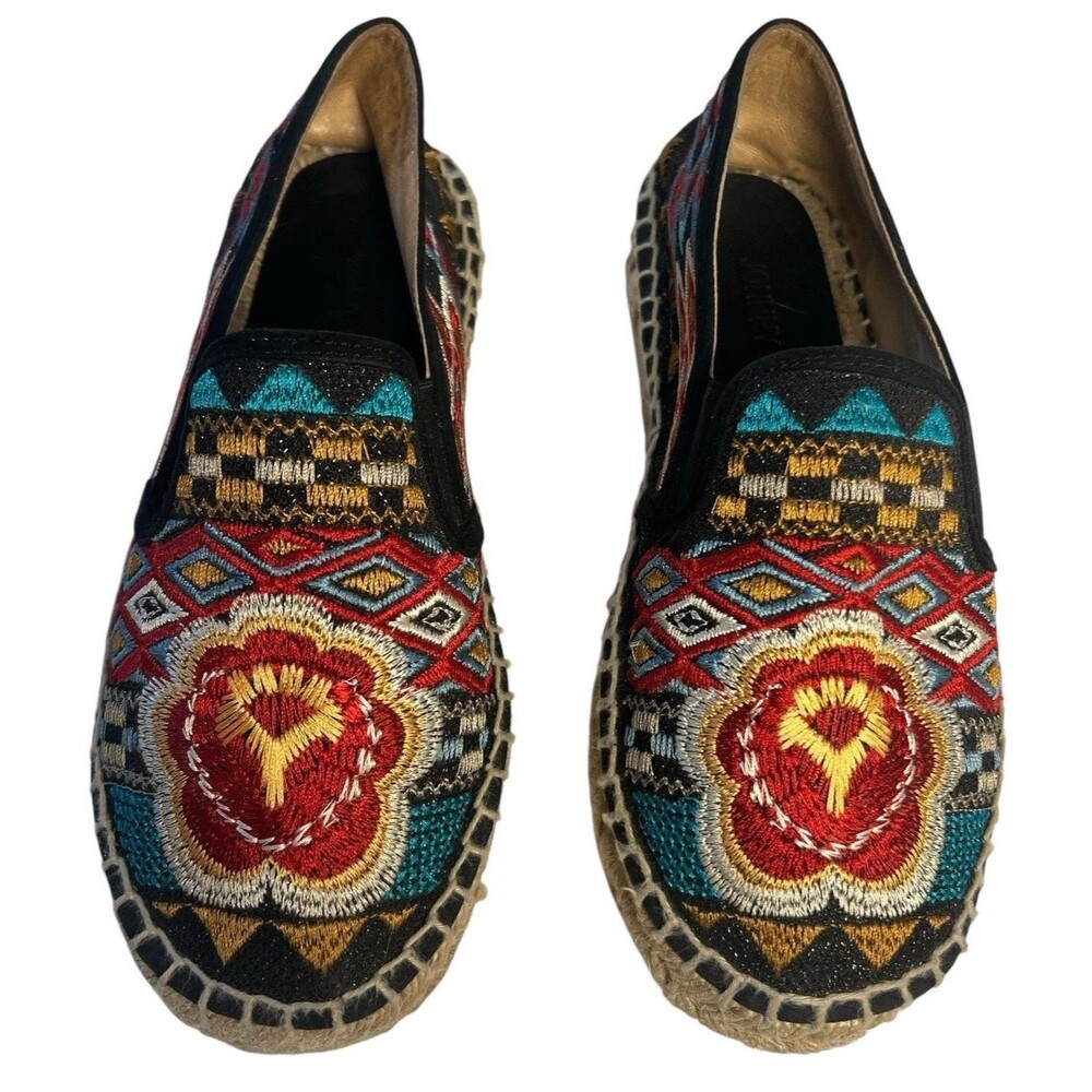Johnny Was Black Aldorna Embroidery Espadrille Slip On  Shoe EUR 36/5.5